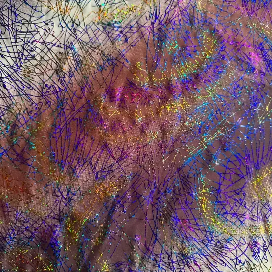 1 Yard Hologram Multi Dancing Splash Polyester Spandex Fabric 56/57 Inch Width Royal 0range {6}