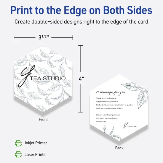 Avery Printable Hexagon Flat Cards, Sure Feed Technology, 3-1/2" x 4", Matte White Cardstock, Print-to-The-Edge, Laser/Inkjet Printable, 40 Total {12}