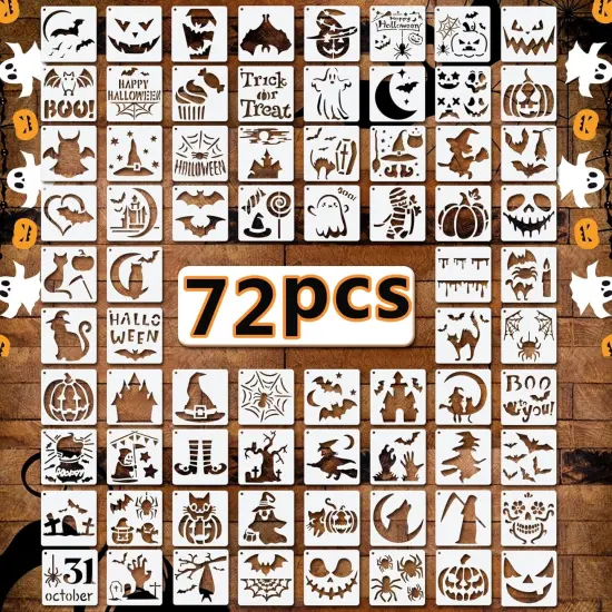 72 PCS 3x3 Inch Halloween Stencils for Painting,(72PCS Halloween) {1}