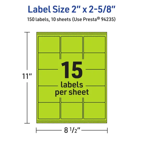 Avery Bright Green Paper Labels, 2" x 2-5/8" Rectangle {5}
