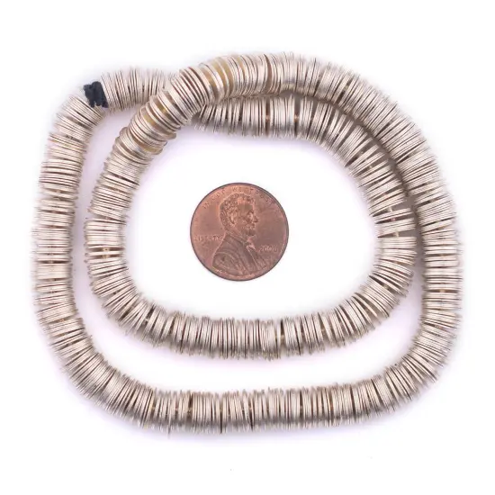 The Bead Chest Silver Flat Disk Heishi Beads (8mm), 15" Strand, Handmade for Jewelry Making & Crafts | Approximately 800 Beads {2}