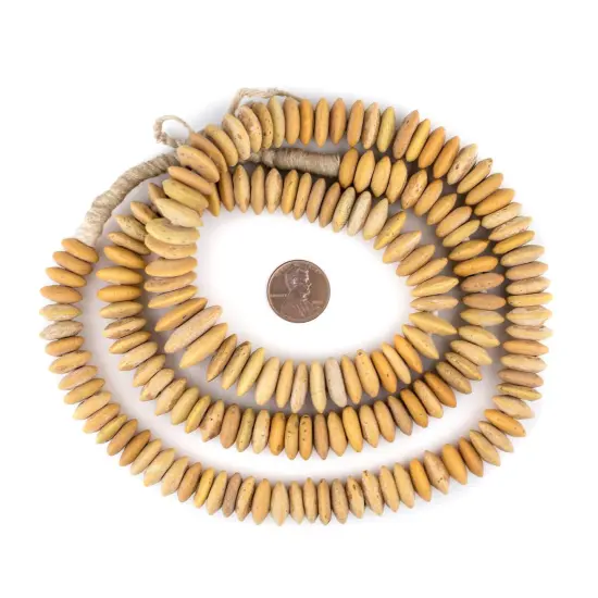 The Bead Chest Old Togo Glass Saucer Beads 17mm African Yellow Disk Large Hole 36 Inch Strand Handmade {2}