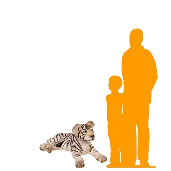 Laying Siberian Tiger Cub Life Size Statue {2}