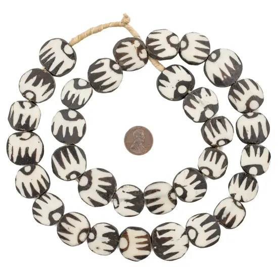 The Bead Chest Batik Bone Beads - Full Strand of Fair Trade African Beads (Circular, Peacock Design) {2}
