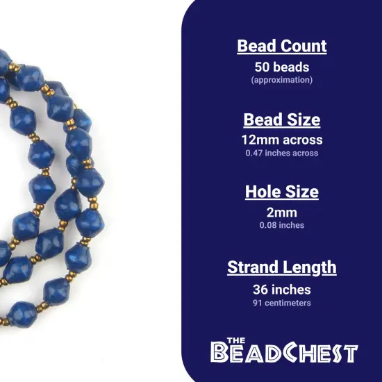 The Bead Chest Recycled Paper Bead Necklace from Uganda - Fair Trade African Jewelry (Dark Cobalt Blue) {3}