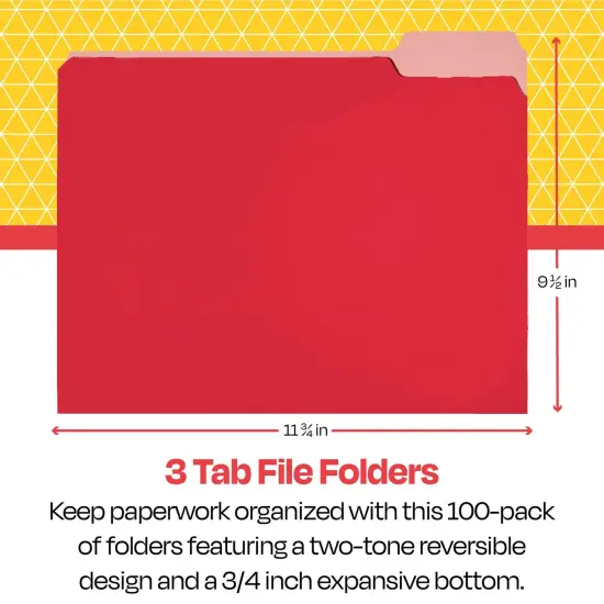 School Smart Colored File Folders Two-Tone, Letter Size, 1/3 Cut Tabs, Red, Pack of 100 {7}