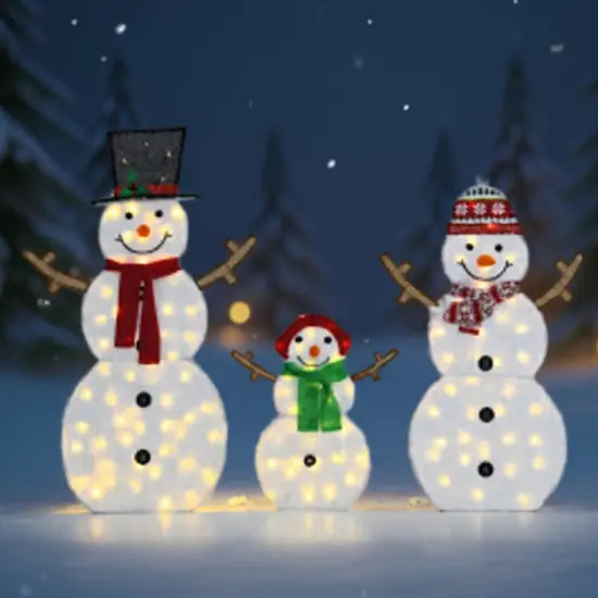 48", 42" & 24" Lighted Snowman Set 2D Christmas Lawn Decorations {5}