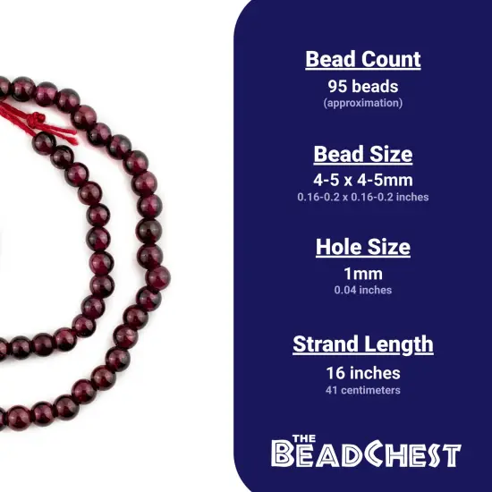 The Bead Chest Round Garnet Beads 4-5mm Red Gemstone 16 Inch Strand {5}