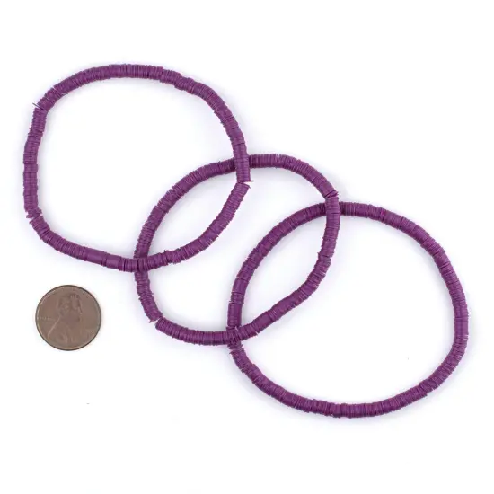 The Bead Chest Boho Stretch Bracelet, Plum Purple - Stackable African Vinyl Heishi, Unisex for Men & Women {2}