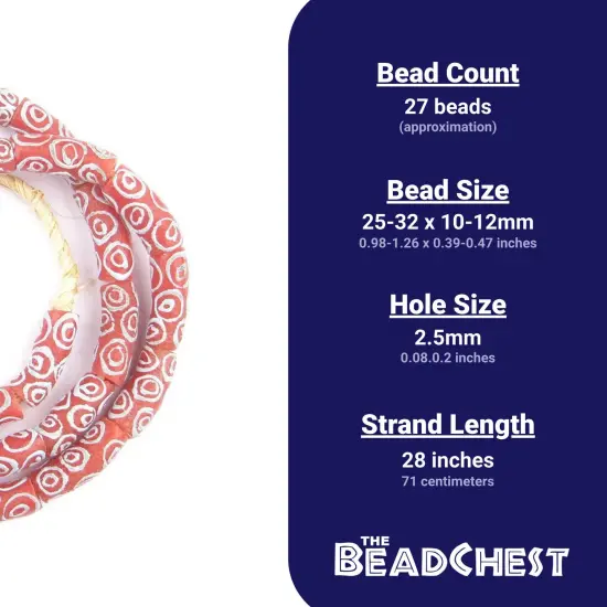 The Bead Chest Tribal Red Krobo Elbow Beads 11mm Ghana African Glass Large Hole 28 Inch Strand Handmade {3}