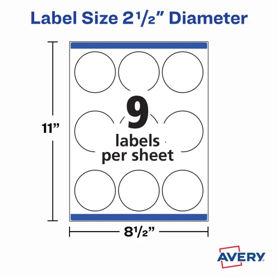 Avery Printable Round Labels, 2.5" Diameter, Matte White, 225 Customizable Labels (22562) {6}