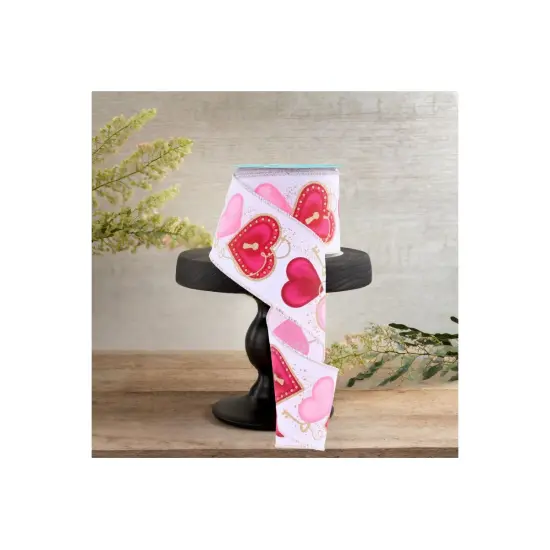 2.5" Heart Locks Ribbon: White (10 Yards) {3}