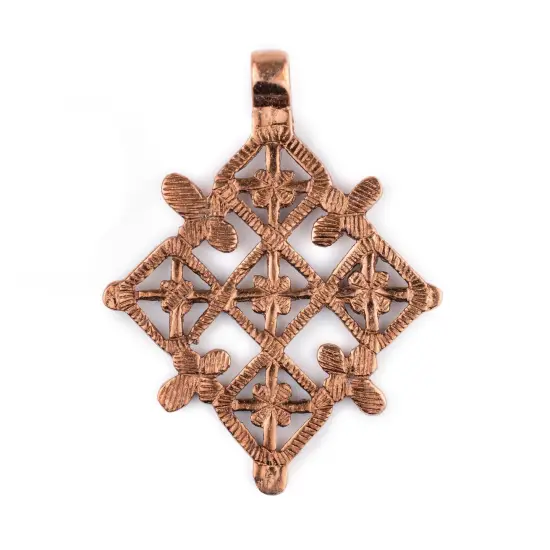 Metu Copper Coptic Cross Pendant (53x70mm): Authentic Ethiopian East African Design for Jewelry & Necklace Making {1}