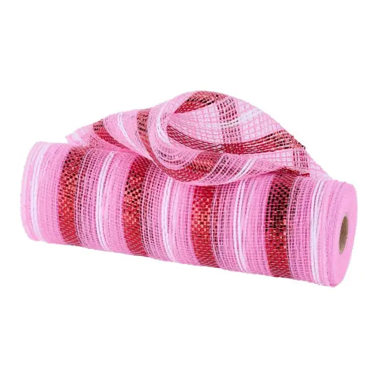 10.5" Poly Faux Jute Metallic Mesh Ribbon: Pink/Red (10 Yards) {1}