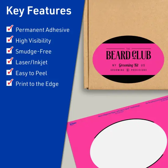 Avery Neon Magenta Paper Labels, 4" x 6" Oval {2}