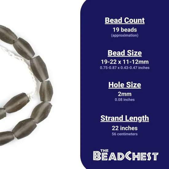 The Bead Chest Groundhog Grey Faceted Cylinder Java Recycled Glass Beads (20x12mm) {4}