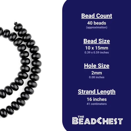 The Bead Chest Black Abacus Natural Wood Beads (10x15mm): Organic Eco-Friendly Wooden Bead Strand for DIY Jewelry, Crafts, Necklace and Bracelet Making {4}