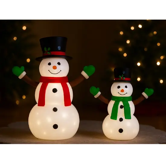2 Piece Festive Pop-Up Snowman Duo with LED Lights 42" & 28" Holiday Decor {4}