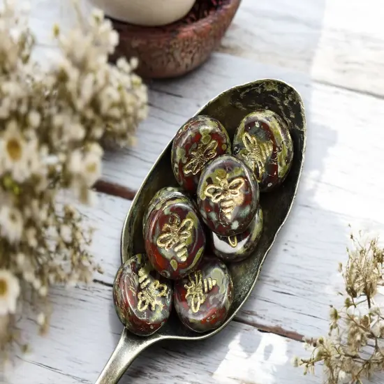 *12* 12mm Gold Washed Red Travertine Bee Coin Beads {3}