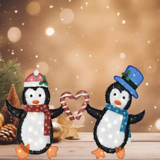 Heart-Shaped Penguin Decoration, Set of Two Figurines for Indoor and Outdoor Use 30 & 32 Inch {1}