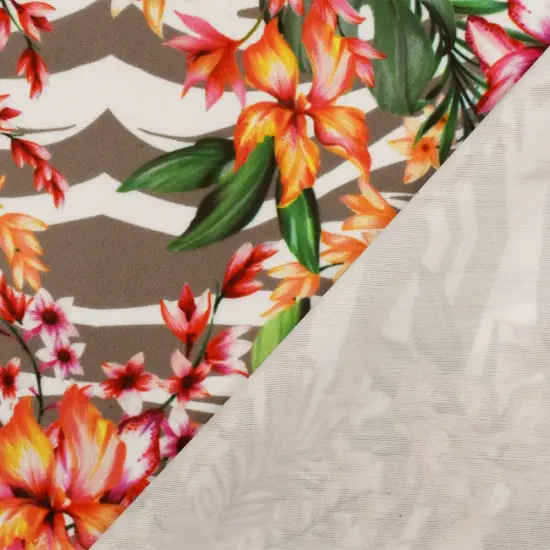 Green-Brown-Multi Floral Printed Stretch Poly Tricot Knit Swimwear Fabric By the Yard {2}
