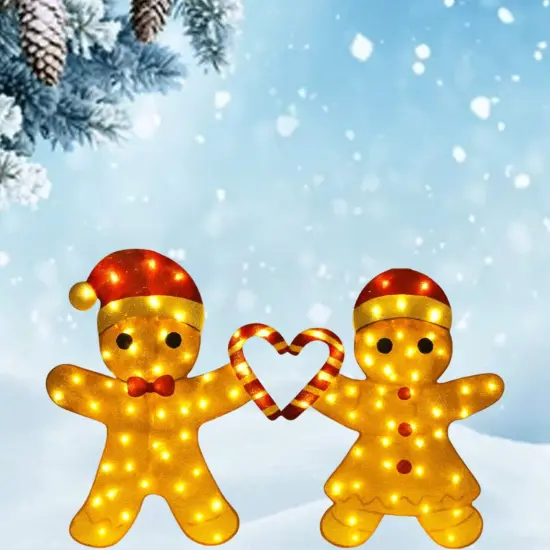 Adorable Light Up Gingerbread Couple for Whimsical Holiday Decor 32 Inches Tall {3}