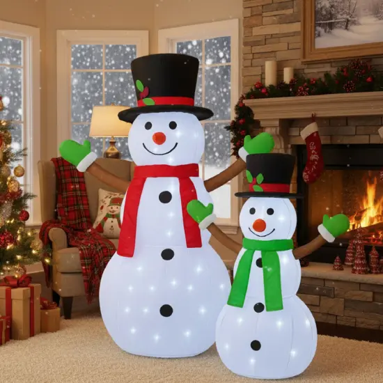2 Piece Lighted Snowman Pair Pop-Up Holiday Decoration Set 42" & 28" {4}