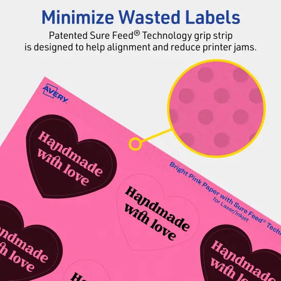 Avery Bright Pink Paper Labels, 2-9/32" x 1-27/32" Heart {4}