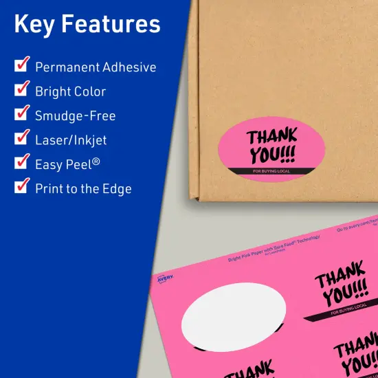 Avery Bright Pink Paper Labels, 2" x 3-1/3" Oval {2}