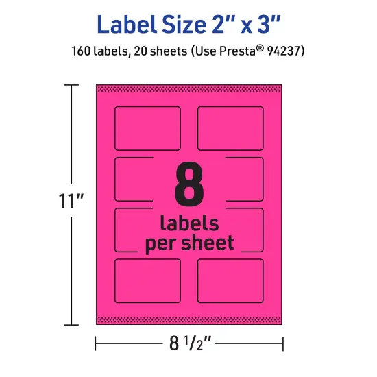 Avery Neon Magenta Paper Labels, 2" x 3" Rectangle {5}