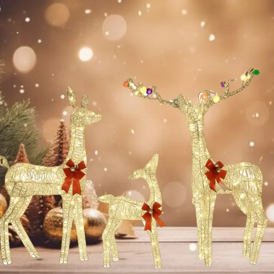 Christmas Yard Reindeer Set with Prelit Iridescent PVC Body Design 52"+46"+29" {5}