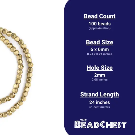 The Bead Chest 6mm Brass Cornerless Cube Beads - Full Strand of Ethnic Metal Spacer Beads {4}