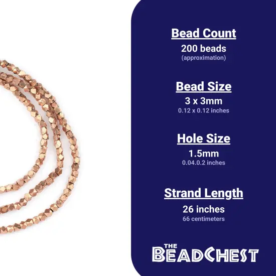 The Bead Chest 3mm Copper Cornerless Cube Beads - Full Strand of Ethnic Metal Spacer Beads {4}