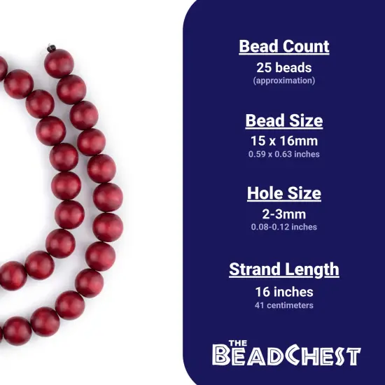 The Bead Chest Natural 16mm Wooden Beads in Red for Jewelry Making &ndash; Round Loose Wood Spacer Beads I Approximately 25 Beads {4}