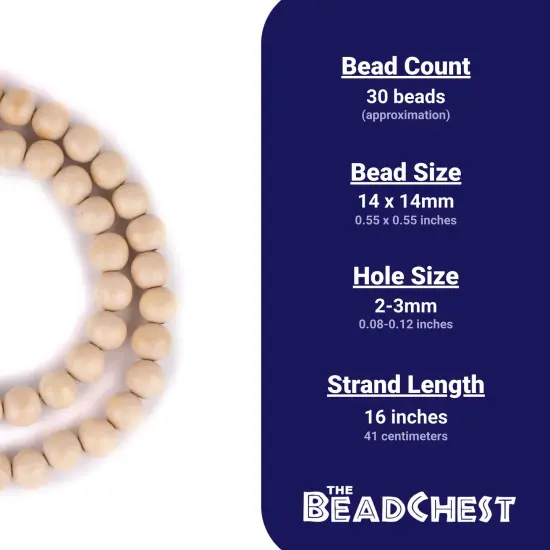 The Bead Chest Natural 14mm Wooden Beads in Cream for Jewelry Making &ndash; Round Loose Wood Spacer Beads I Approximately 30 Beads {4}