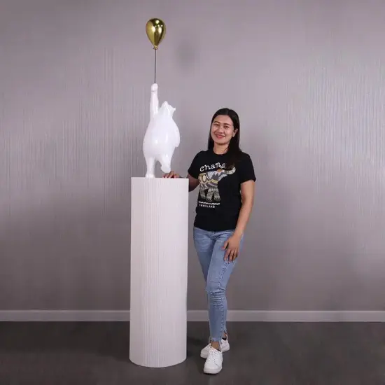 White Bear with Balloon on Pedestal Statue {3}