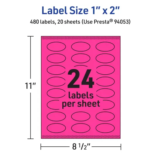 Avery Neon Magenta Paper Labels, 1" x 2" Oval {5}