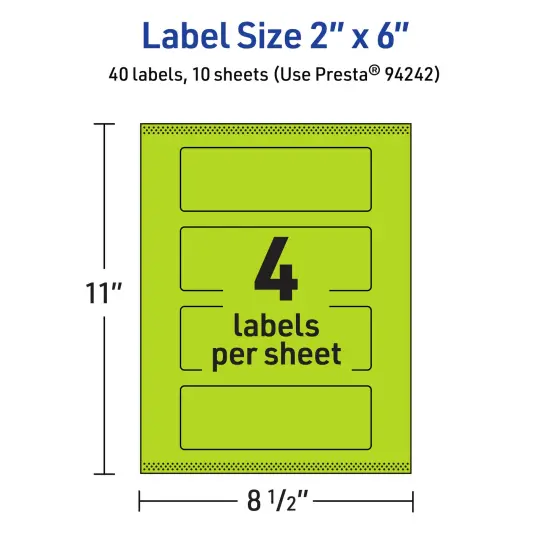 Avery Bright Green Paper Labels, 2" x 6" Rectangle {5}