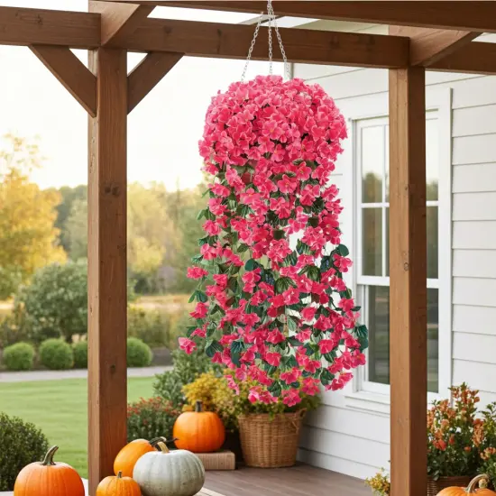 Collections Etc Set Of 2 Floral Hanging Bushes {4}
