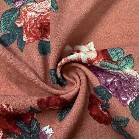 Terra Cotta Floral Print Crepe Scuba Double Knit Fabric By the Yard {1}