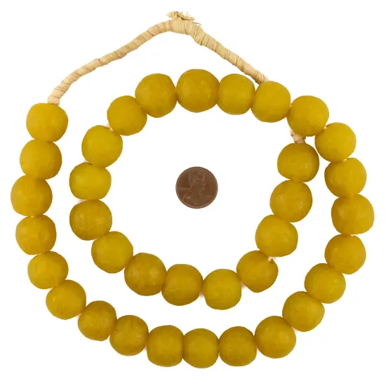 The Bead Chest African Recycled Glass Beads &ndash; Handmade in Ghana &ndash; Yellow 18mm Strand for Jewelry Making, Crafts, and Home Decor I Approximately 40 Beads {2}