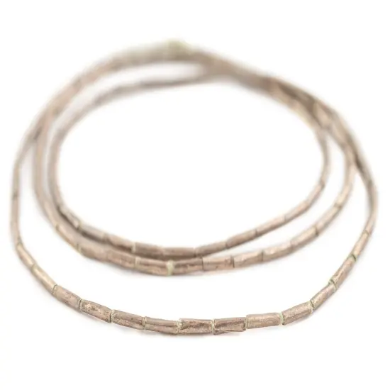 The Bead Chest Dark Silver Ethiopian Tube Beads 7x2mm African White Metal 29 Inch Strand Handmade {3}
