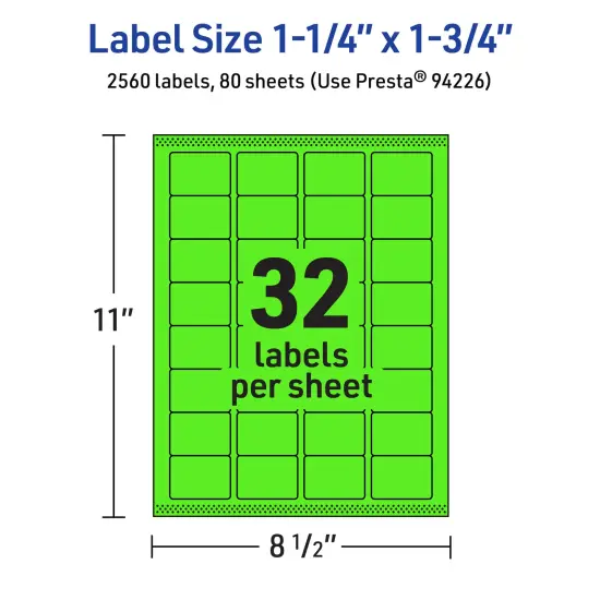Avery Neon Green Paper Labels, 1.25" x 1.75" Rectangle {5}