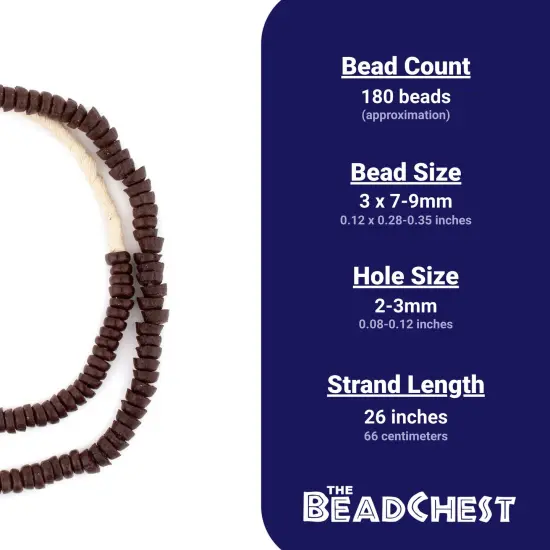 The Bead Chest Brown Sandcast Disk Beads - Full Strand of 7mm African Rondelle Donut Glass Beads from Ghana {4}