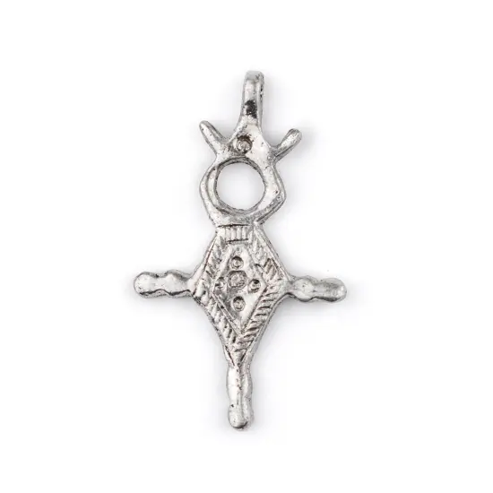 The Bead Chest Chalwa Silver Moroccan Tuareg Cross Pendant (28x46mm): North African Tribal Berber Moroccan Sahara Pendant for Jewelry {1}