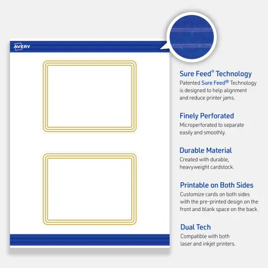 Avery Printable Rectangle Postcards with Rounded Corners, Gold Multi-Lined Border, 4.25" x 5.5", Matte White Rectangle Postcards with Rounded Corners, Laser/Inkjet, 20ct, Great for Postcards {3}