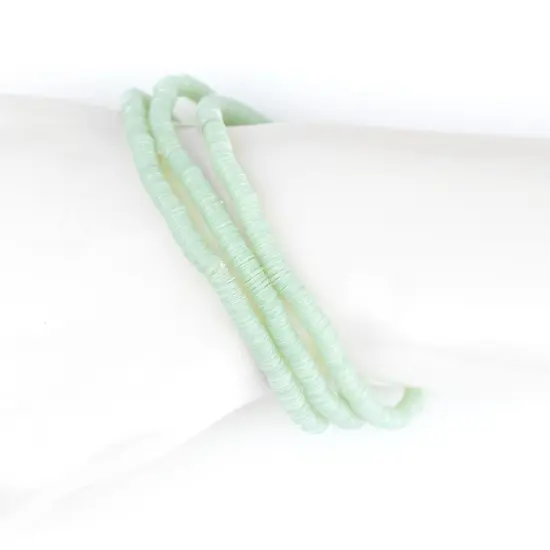 The Bead Chest Boho Stretch Bracelet, Pistachio Green - Stackable African Vinyl Heishi, Unisex for Men & Women {4}