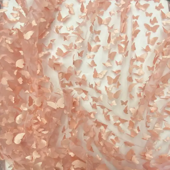 1 Yard Dusty Rose 3D Butterfly Mesh Fabric with Satin Appliqu&eacute; on Lightweight Stretch Tulle 54 Inch Wide {5}