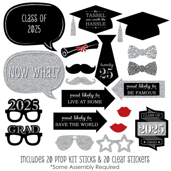 Big Dot of Happiness Silver Graduation Party - 2025 Grad Photo Booth Props Kit - 20 Count {3}
