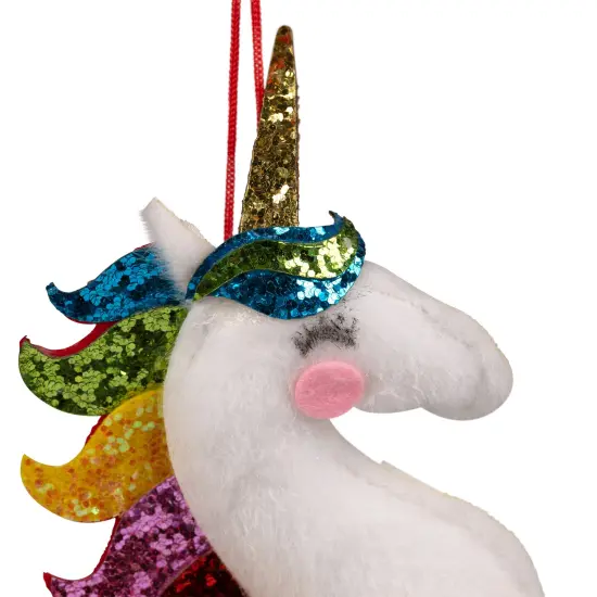 Northlight Plush Leaping Rainbow Unicorn Christmas Ornament - 6.5" White {5}